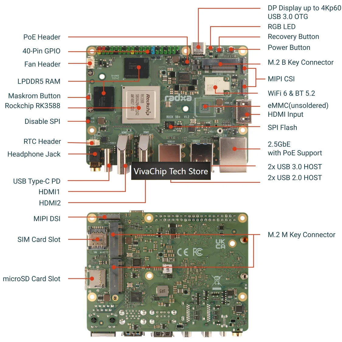 VivaChip TechRadxa ROCK 5B+ co - Rockchip Rk3588 Development Board avaliação e preço
